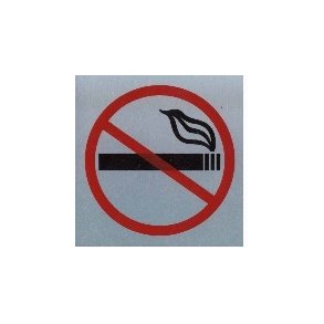 Tobaksrygning forbudt -  selvkl�bende skilt i aluminium 90x90 mm