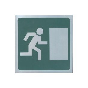 NDUDGANG -  selvklbende skilt i aluminium 14x14  mm