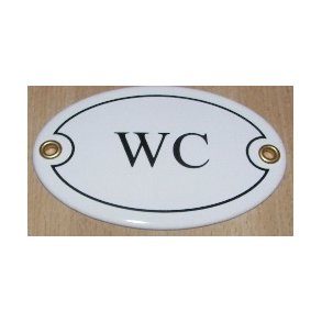 WC - ovalt emaljeskilt hvidt  10x7 cm
