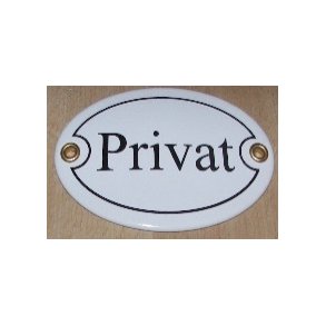 PRIVAT - ovalt emaljeskilt hvidt  10x7 cm