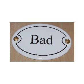 BAD - ovalt emaljeskilt hvidt  10x7 cm