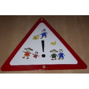 Pas p� legende b�rn - emaljeskilt hvidt/r�dt  �: 24x24x24