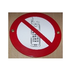 Ingen IS - emaljeskilt hvidt/r�dt  �: 12 cm