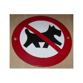 Hund forbudt - emaljeskilt hvidt/r�dt  �: 12 cm