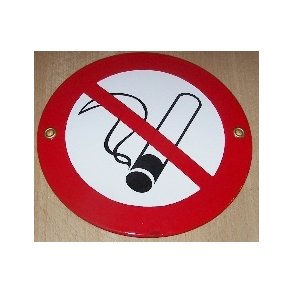 Tobaksrygning forbudt - emaljeskilt hvidt/r�dt  �: 12 cm