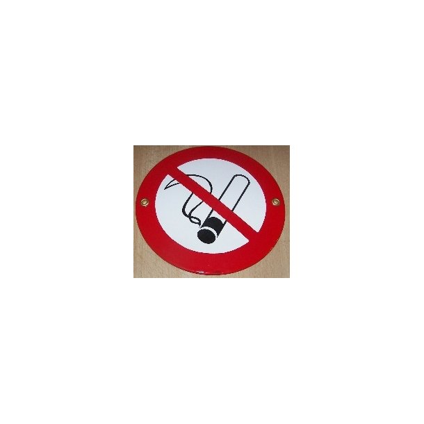 Tobaksrygning forbudt - emaljeskilt hvidt/rdt  : 12 cm