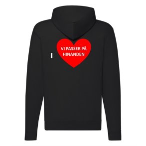 Hoodie med tryk - vi passer p hinanden i rdt hjerte