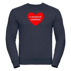 Sweatshirt med tryk - vi passer p hinanden i rdt hjerte