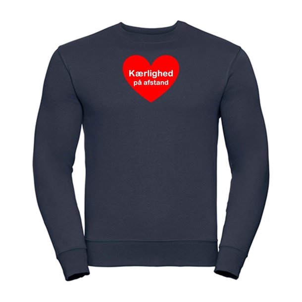 Sweatshirt med tryk - krlighed p afstand - rdt hjerte