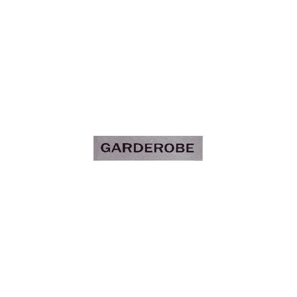 GARDEROBE-  selvklbende skilt i aluminium  4,5x16,5  mm
