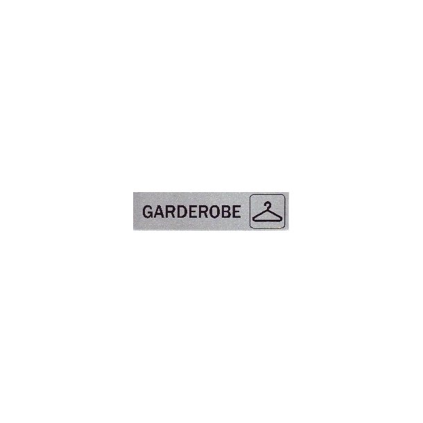 GARDEROBE + BJLE-  selvklbende skilt i aluminium  4,5x16,5  mm