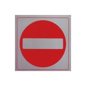 INDKRSEL FORBUDT -  selvklbende skilt i aluminium 14x14  mm